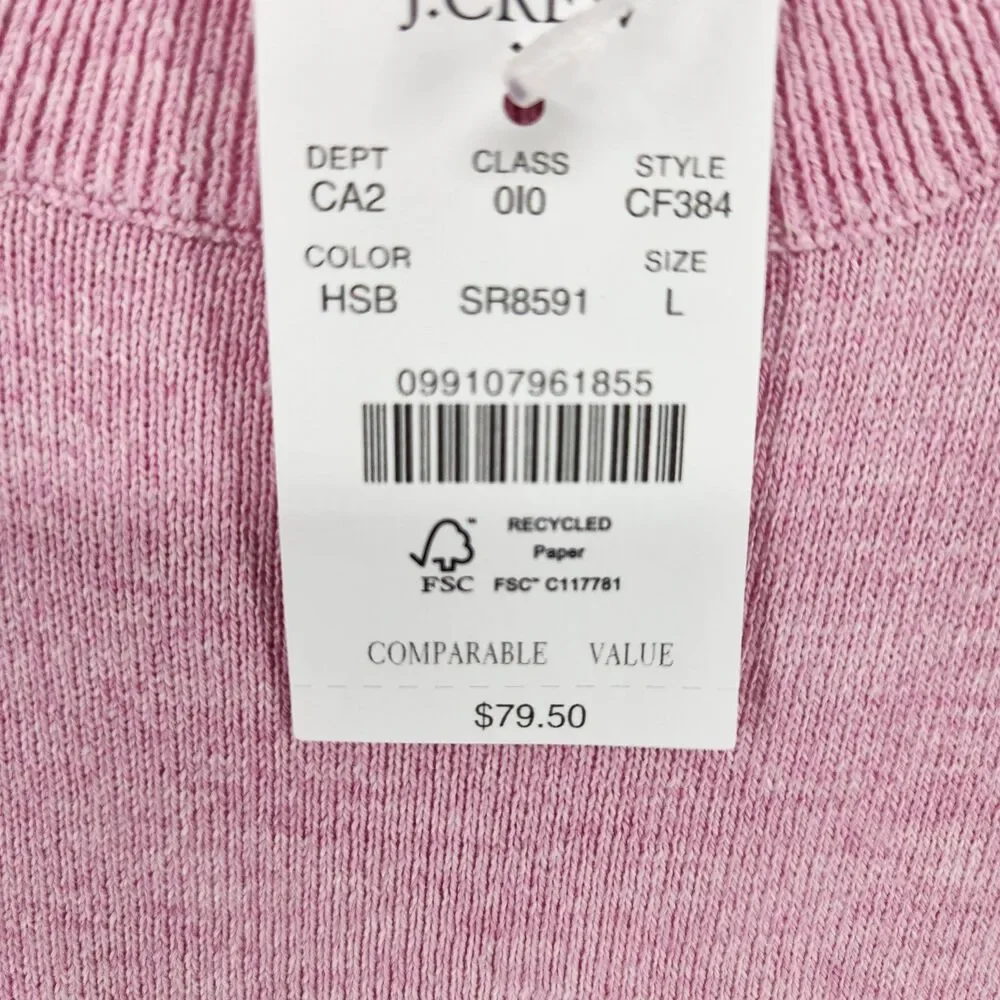 J.CREW Women's Large Pink Short Sleeve Cotton Crewneck Sweater NWT‎